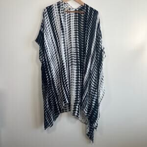 Michael Stars Tie Dye Open Front Kimono Duster Wrap Shawl Navy White One Size